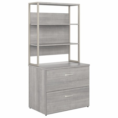 Bbf Hybrid 2 Drawer Lateral File Cabinet with Shelves in Platinum Gray HYB018PGSU